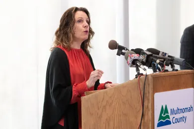 Chair Deborah Kafoury announces a temporary eviction moratorium in Multnomah County on March 17