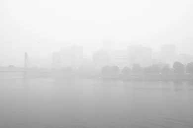 Portland Waterfront barely visible on Sept. 15 from record-breaking wildfire smoke.