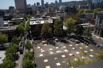 The Old Town COVID-19 outdoor shelter under construction in April 2020.
