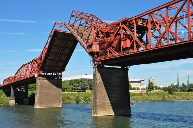 Broadway Bridge with lift span deck open