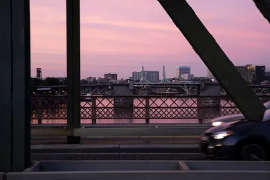 Hawthorne Bridge view at sunset.