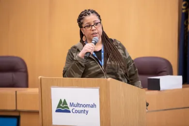 Aimeera Flint, a policy and engagement equity manager for the Chair’s Office, as well as a representative for the Employees of Color and Managers of Color employee resource groups — reflected on her work with the Inclusively Leading With Race design team.