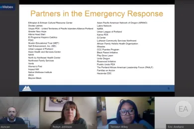April 13 Board Briefing screenshot of County partners in the emergency response