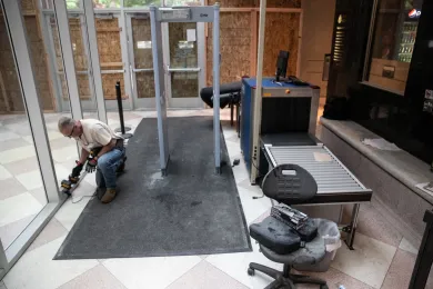 Multnomah County Facilities staff repaired the downtown Justice Center after damage from a riot.