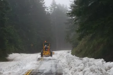 Snow removal on upper Larch Mountain Road, May 2021
