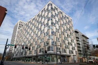 The outside of the 240-unit Louisa Flowers Apartments, which opened formally on Nov. 14, 2019.