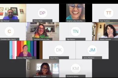 Screenshot of virtual board meeting attendees, including board members and presenters