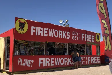 Fireworks stand with customers.