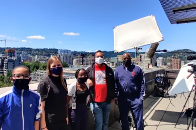 From left: Jehiel McCoy, Youth Advisory Board (YAB) member, Sara Graber, an AmeriCorps VISTA project member, Victorina Tchivandja, YAB member, Jamayne Figueroa and Dwight Myrick of Community and Adolescent Health Program.