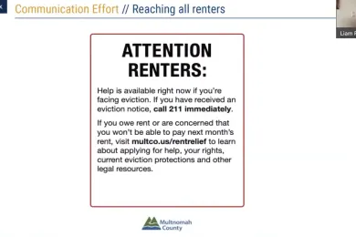 A slideshow presentation with a slide titled "Attention Renters" in the center of the image.