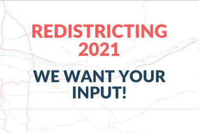 Text says, "We want your input!" The semi-transparent image behind the text is a map of Multnomah County.