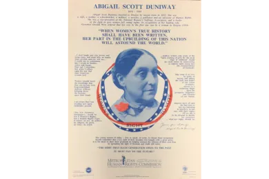 Poster promoting Portland suffragette Abigail Scott Duniway