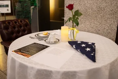 The Fallen Soldier Table in the Multnomah Building is a solemn ceremony honoring missing and fallen service members.