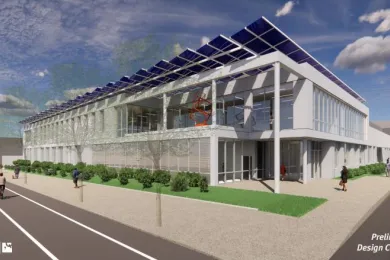 Preliminary design for library Operations Center. Courtesy of Hennebery Eddy Architects