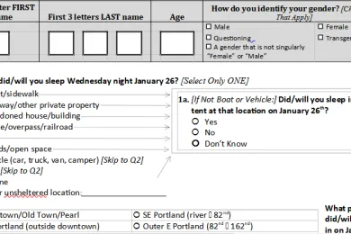 Point in Time Count - shows part of the form used by volunteers