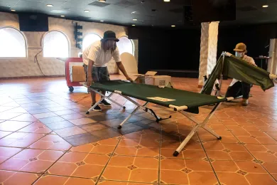 Outreach staff set up a cooling shelter at Sunrise Center ahead of brutal hat in June 2021