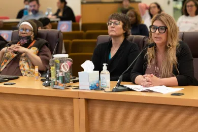 Public Health Director Jessica Guernsey testifies before the Board.