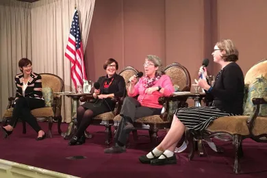 Comm. Vega Pederson (2nd from left) speaks at City Club panel with Sarah Iannarone (far left), Rep. Barbara Smith Warner (2nd from right) and Stephanie Routh (far right).