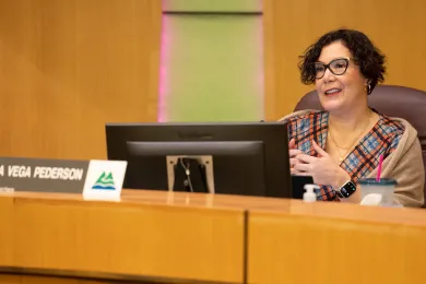 Photo of Chair Jessica Vega Pederson at the dais