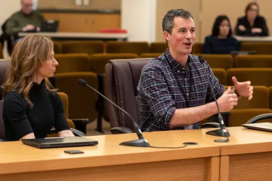(Left to right): Budget Director Christian Elkin and County Economist Jeff Renfro present the Five-Year General Fund forecast