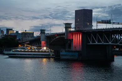 Morrison Bridge lit orange in recognition of National Gun Violence Awareness Day, which officially falls on Friday, June 2, 2023. 