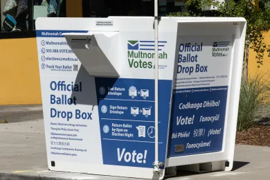 New official ballot drop box near Multnomah County Elections Building