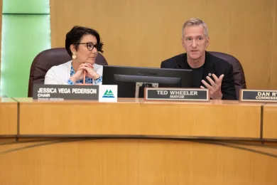 Jessica Vega Pederson and Ted Wheeler