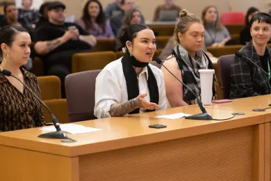 A panel of human trafficking experts and advocates speaking to the Board of County Commissioners