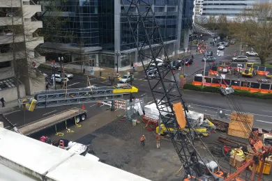 A conveyor belt will be installed to help remove soil from the Central Courthouse site.