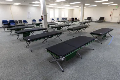 A picture of cots in a Multnomah County cooling center