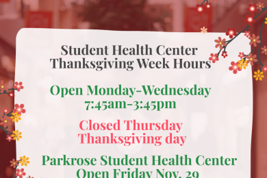 Student Health Center Thanksgiving Week Hours