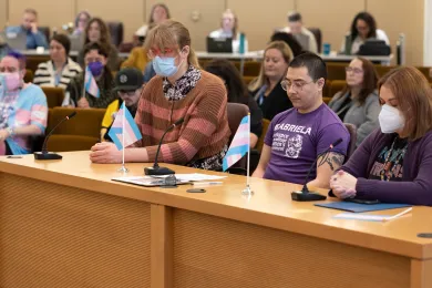 From left: Niki from Kalikasan Solidarity Organization; community member Crisanto Barajas from Gabriela PDX; and JB/Julia Brown, a mental health consultant with the Behavioral Health Division during moment of silence at the November 21, 2024 board meeting