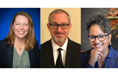 Image description, from left: Photos of Public Health Director Kirsten Aird, Corrections Health Director Michael D. Crandell, and Deputy Director of Strategy, Policy, Racial Justice and Equity Angela Henderson