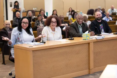 From left: Health Department Director Rachael Banks, Walnut Park community members Jeana Woolley and Ray Leary, and Garet Prior, a senior advisor in the Chair’s Office