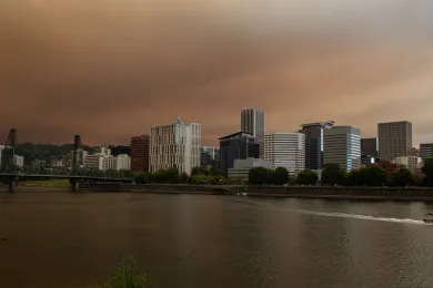 Smoky skies over Portland during the 2020 wildfire season.
