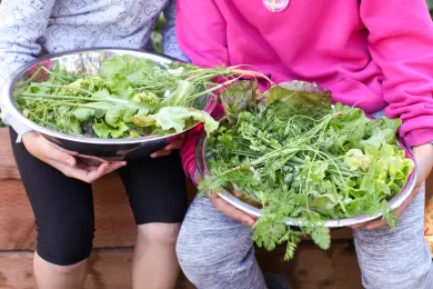 children holding vegetables