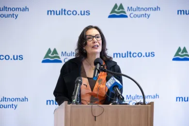 Chair Jessica Vega Pederson answers media questions about her proposed FY 2027 Executive Budget on Thursday, April 16, 2026.