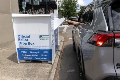 Photo of voter dropping off ballot