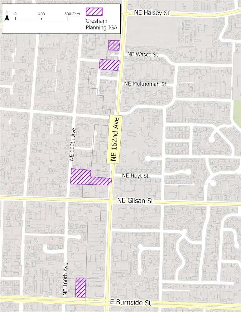 Map showing an areas subject to an Intergovernmental Agreement (IGA) between Multnomah County and City of Gresham
