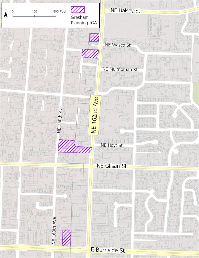 Map showing an areas subject to an Intergovernmental Agreement (IGA) between Multnomah County and City of Gresham