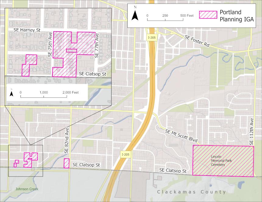 Map showing an areas subject to an Intergovernmental Agreement (IGA) between Multnomah County and City of Portland