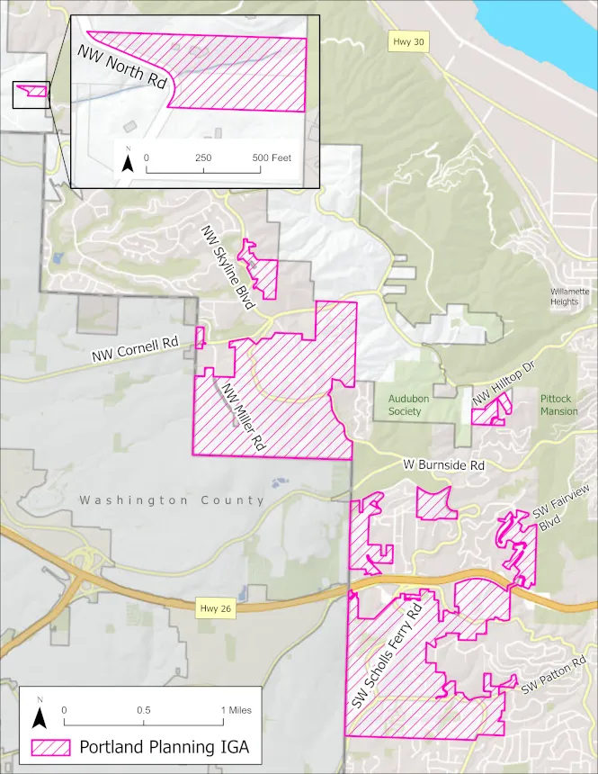 Map showing an areas subject to an Intergovernmental Agreement (IGA) between Multnomah County and City of Portland