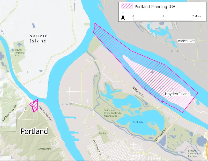 Map showing an areas subject to an Intergovernmental Agreement (IGA) between Multnomah County and City of Portland