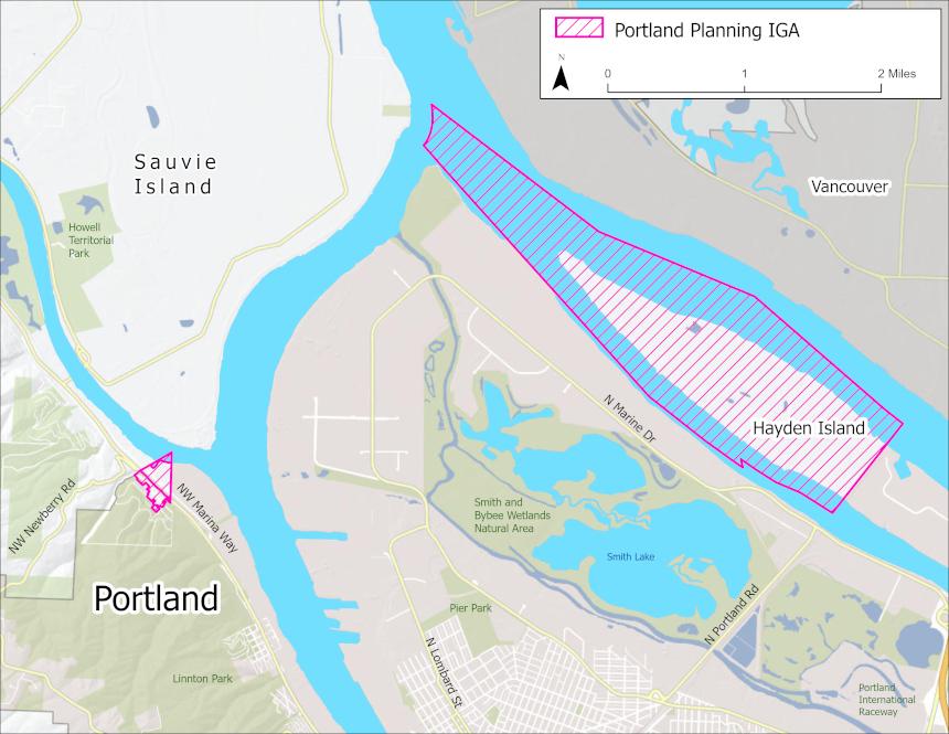 Map showing an areas subject to an Intergovernmental Agreement (IGA) between Multnomah County and City of Portland