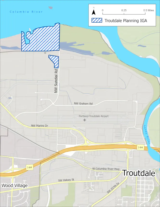 Map showing an areas subject to an Intergovernmental Agreement (IGA) between Multnomah County and City of Troudale