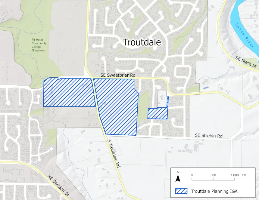 Map showing an areas subject to an Intergovernmental Agreement (IGA) between Multnomah County and City of Troutdale