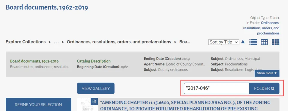 A red box highlights the "Folder" field which is the correct place to enter document numbers for searches.