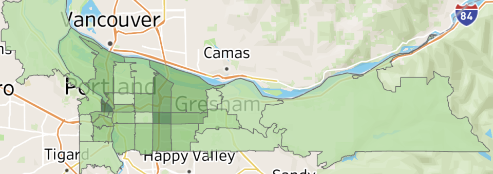 Heat map of overdoses in Multnomah County