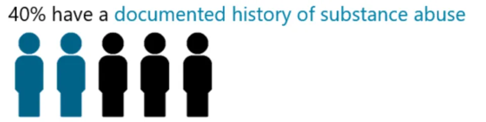 Documented histories of people on supervision between 2019 and 2023: 26% history of mental illness