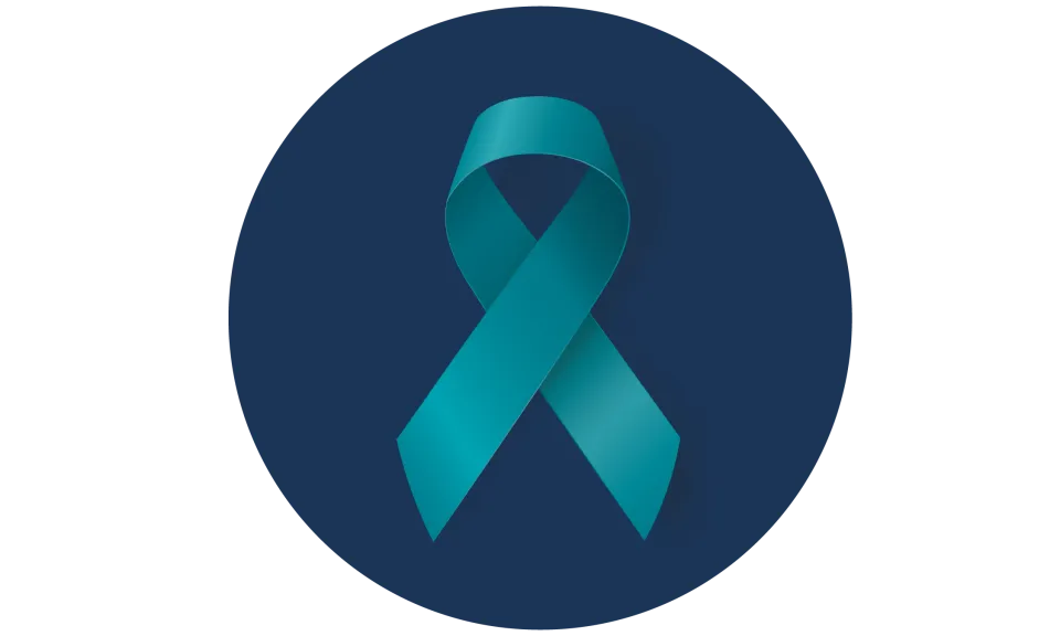Teal ribbon symbolizing sexual assault/violence awareness.
